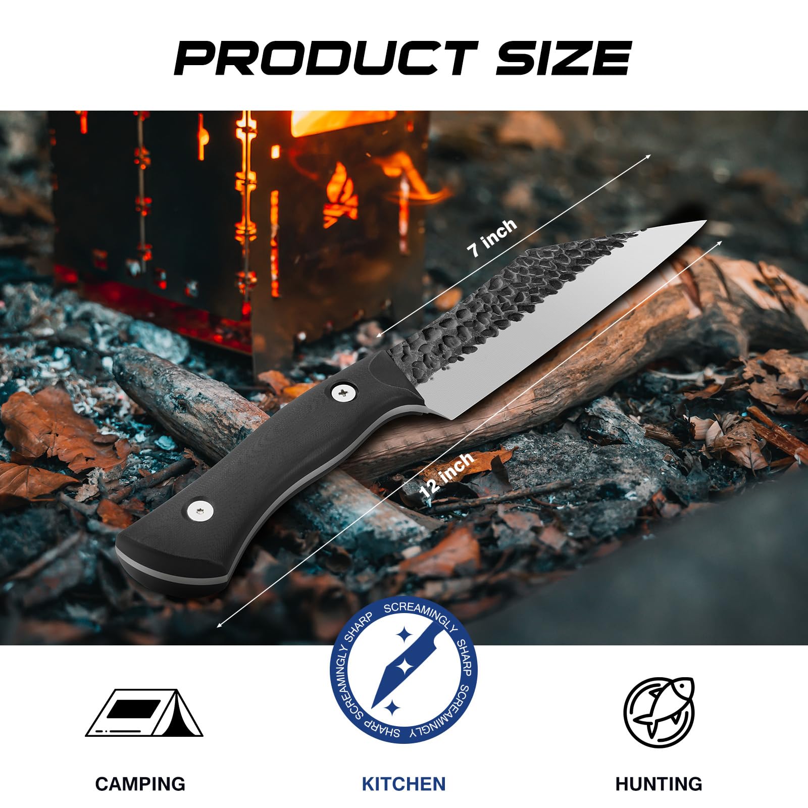 Cuchillo versátil de 7 pulgadas para cocina y camping.