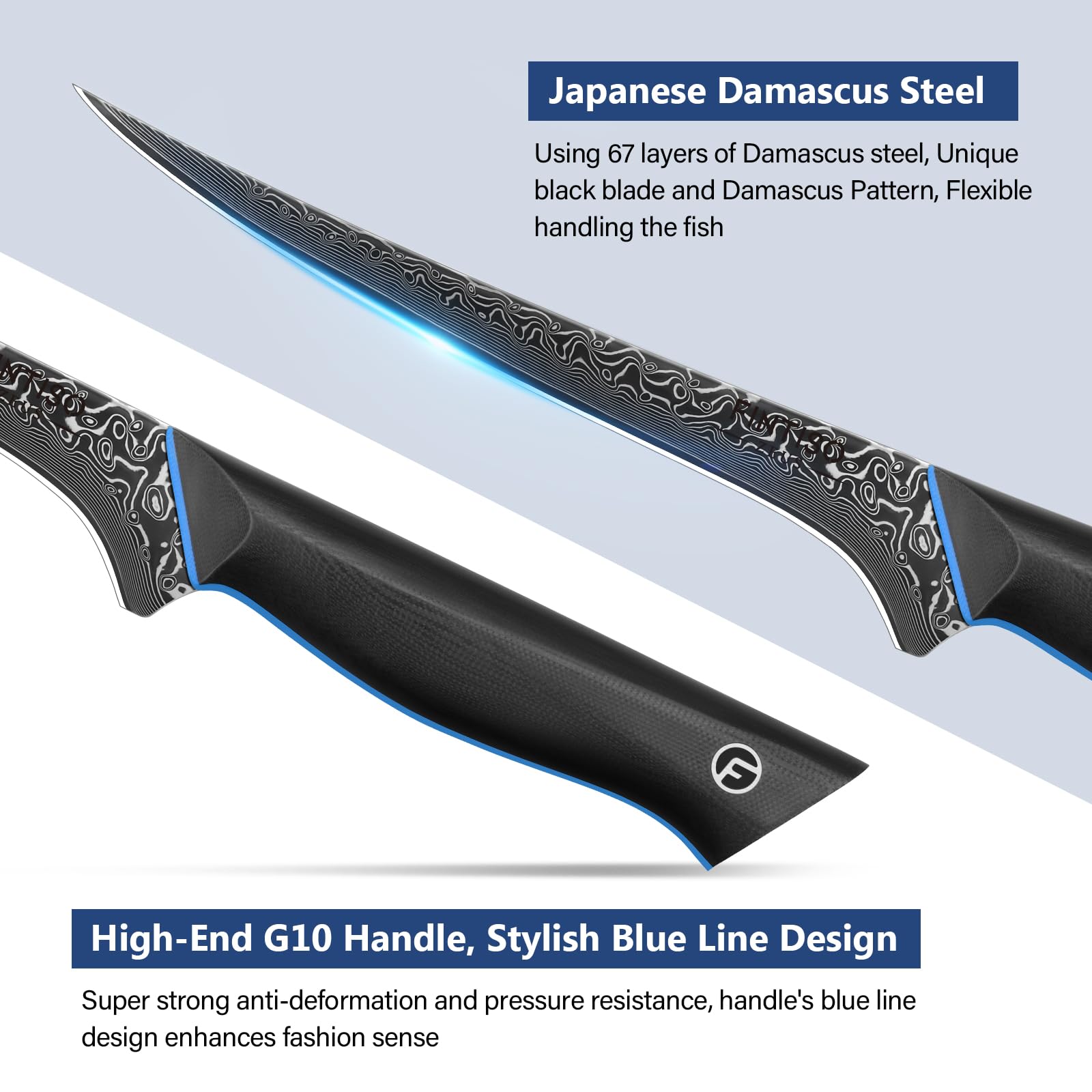 Mango ergonómico G10 de FINTISO para agarre cómodo durante el fileteado.