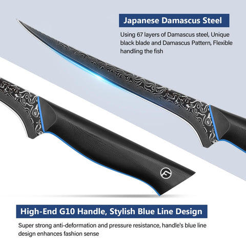 Mango ergonómico G10 de FINTISO para agarre cómodo durante el fileteado.