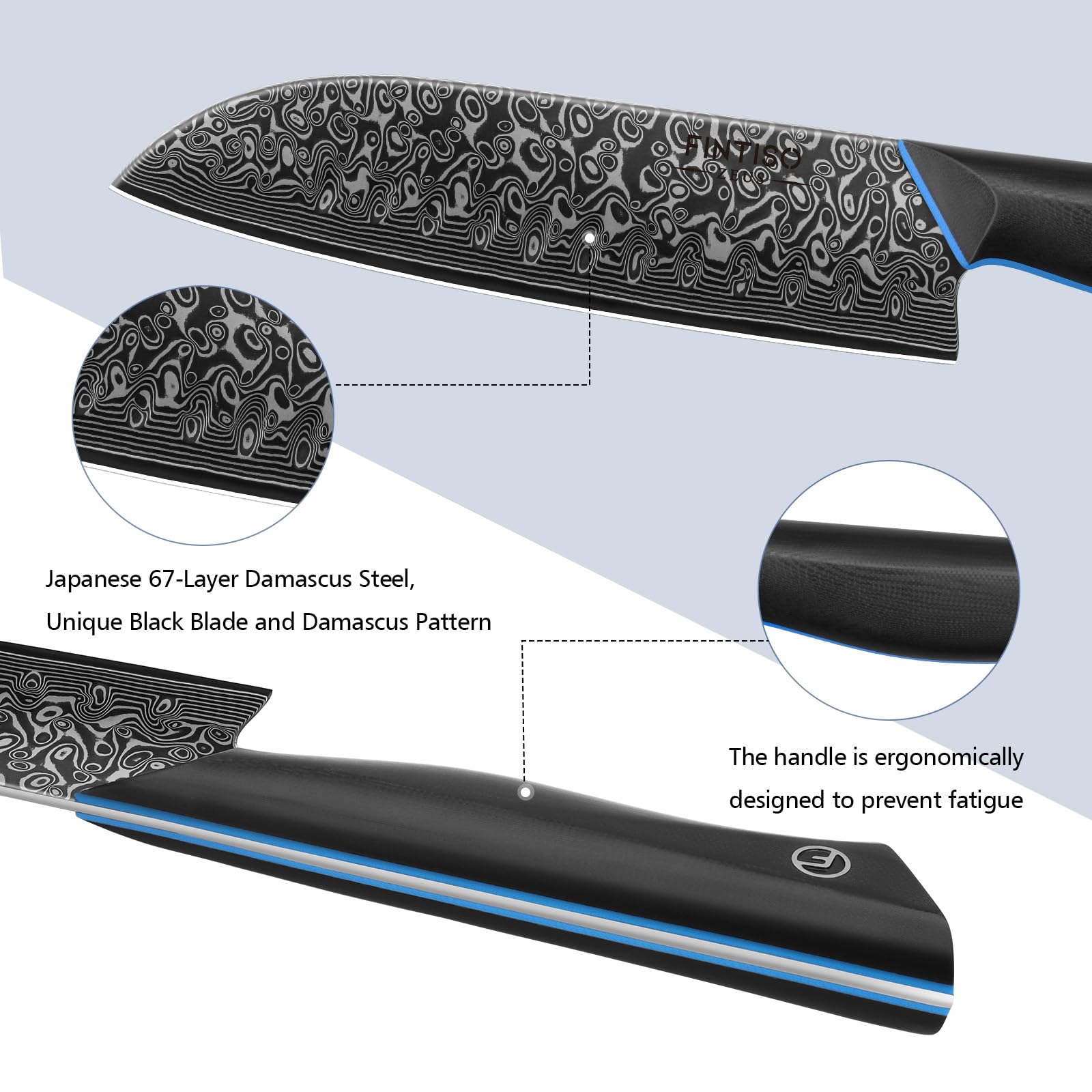 Mango G10 FINTISO con detalle azul ofrece agarre duradero y estilo moderno.