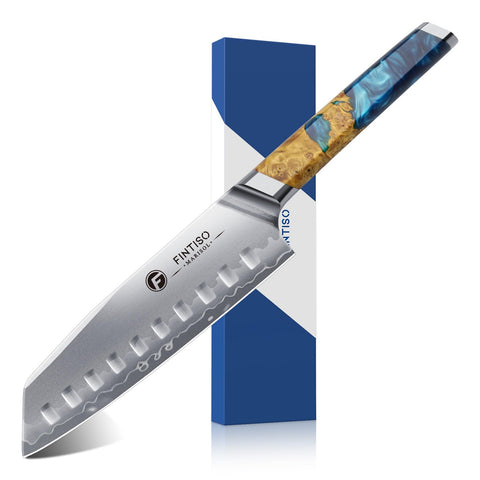 Cuchillo FINTISO Santoku 7 pulgadas con hoja S35VN para cortes precisos y duraderos