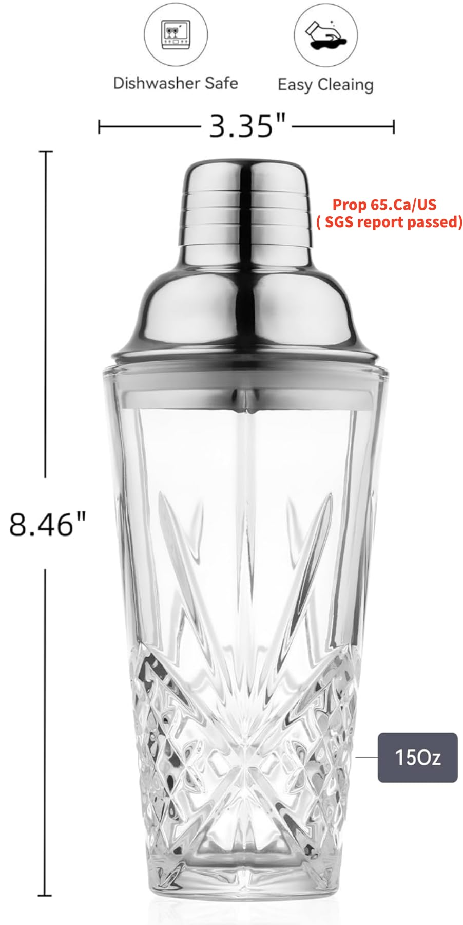 El agitador de cóctel Fioance, cristal sin plomo, diseño duradero