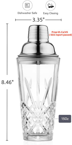 El agitador de cóctel Fioance, cristal sin plomo, diseño duradero