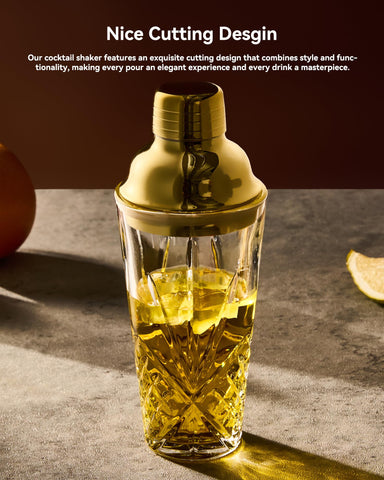 Fioance coctelera dorada para Navidad, diseño brillante en cristal.