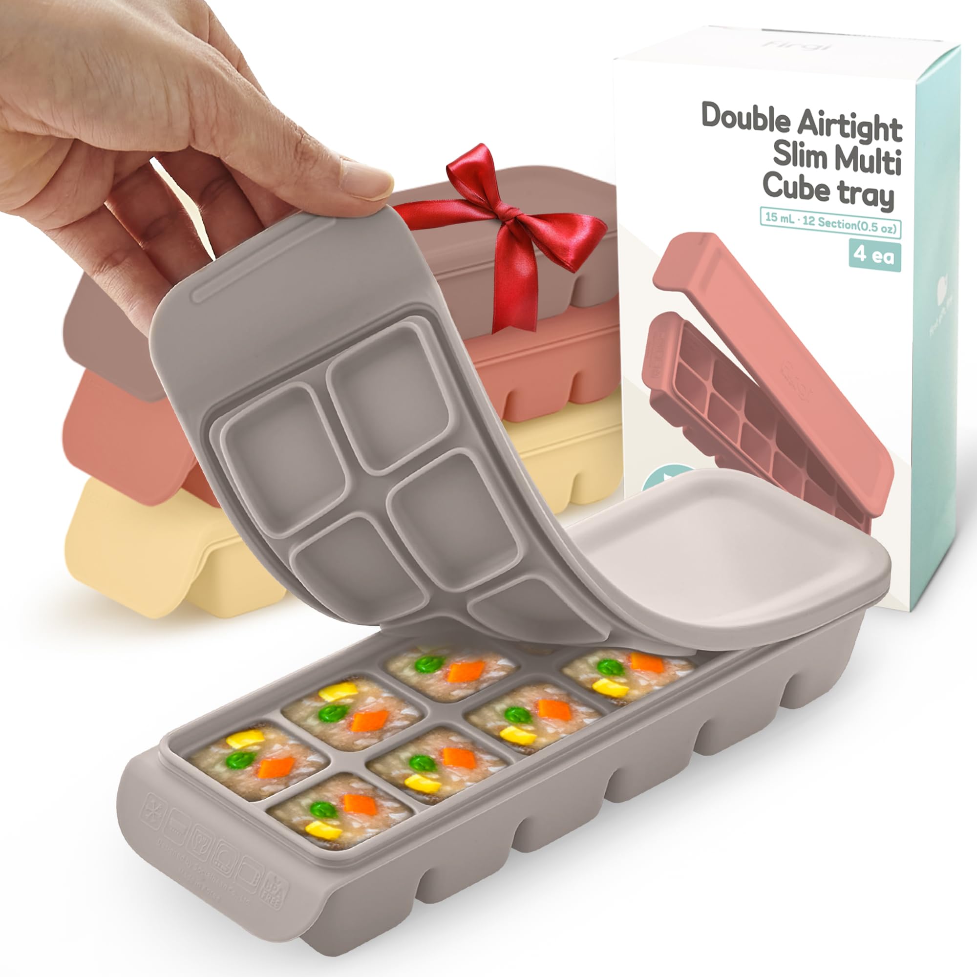 Bandeja Firgi de silicona con 12 celdas y tapa, ideal para porciones de bebé.
