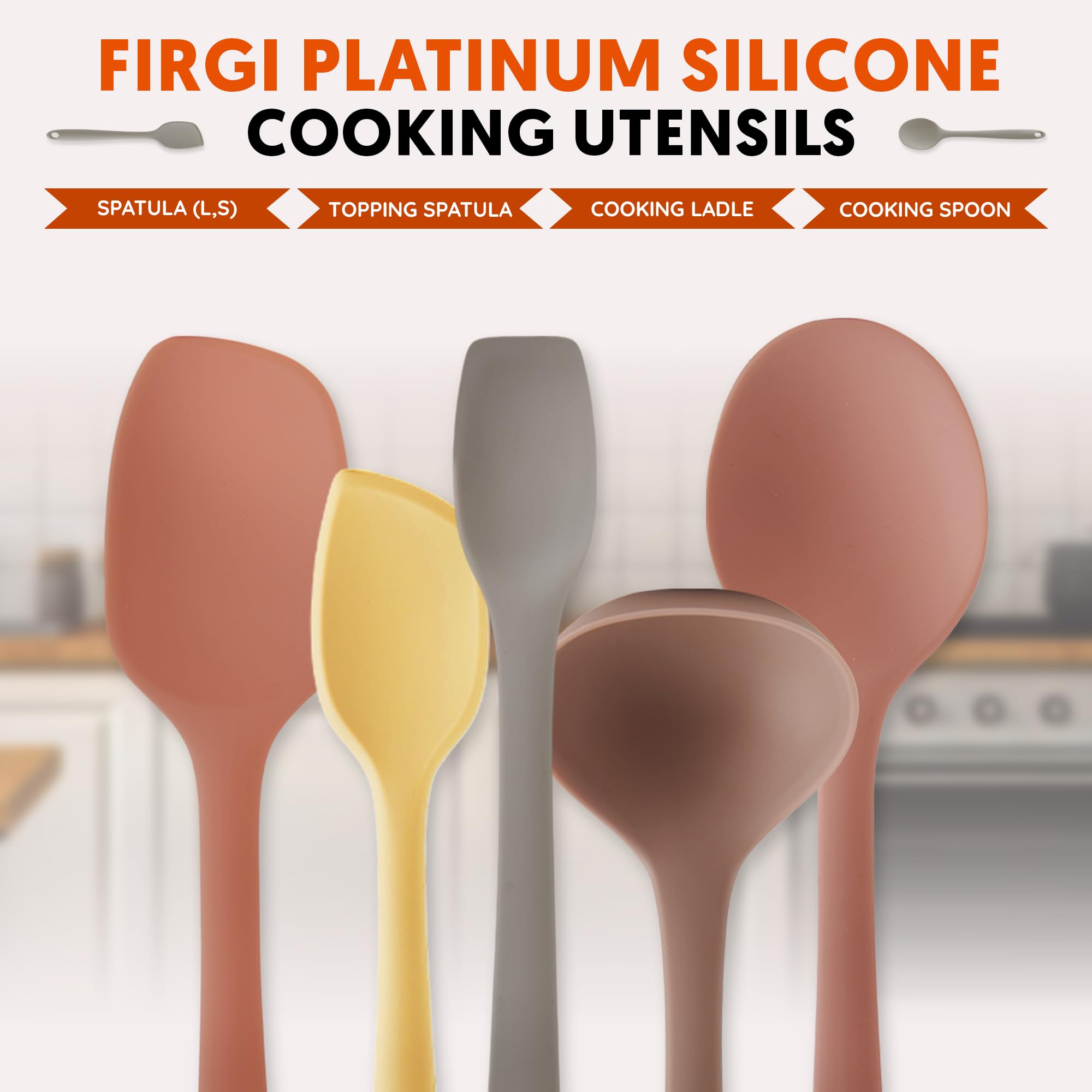 Firgi espátula silicona platino, acabado elegante para cocina moderna.