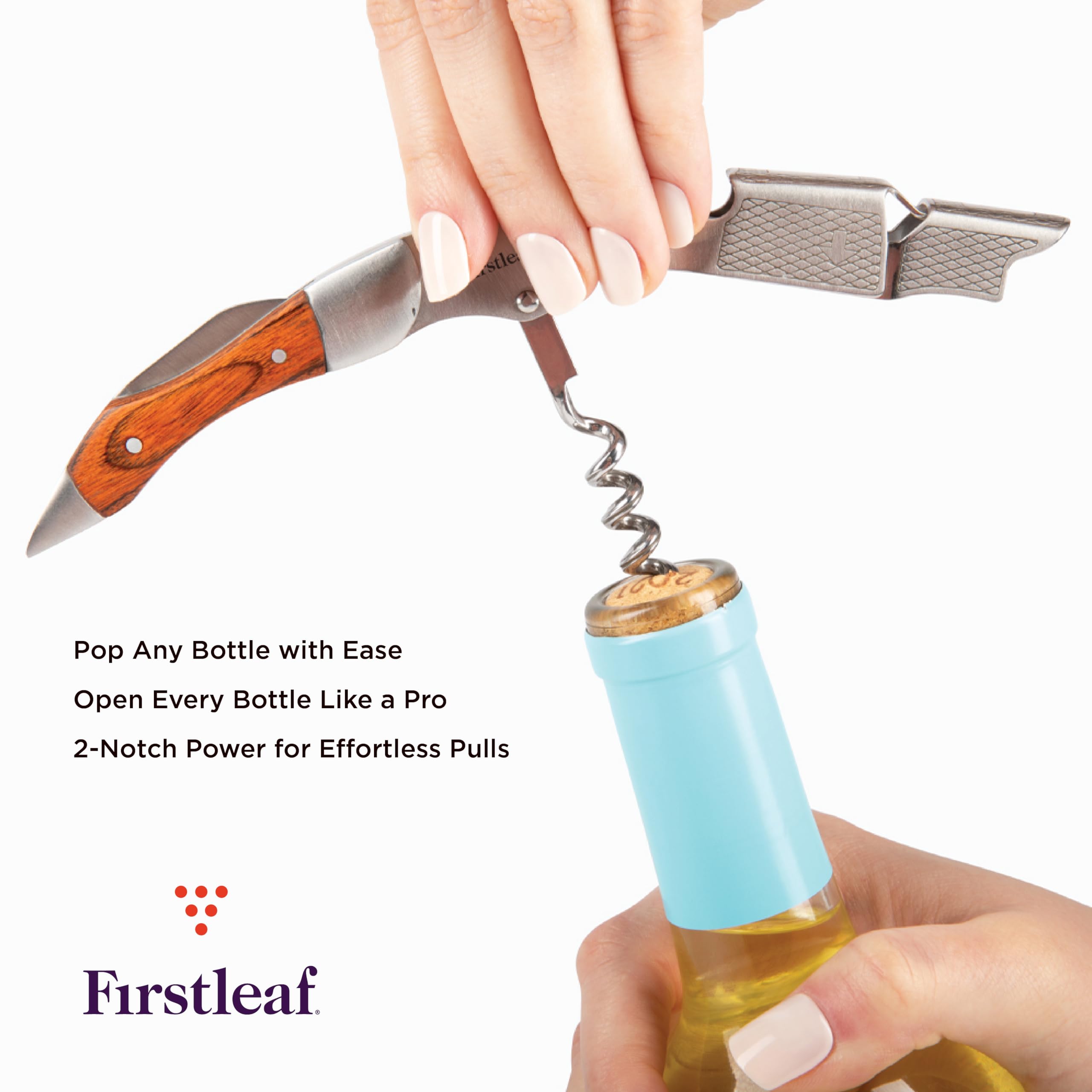 Firstleaf tornillo sacacorchos largo: penetra el corcho sin desmoronarse para un vertido limpio.