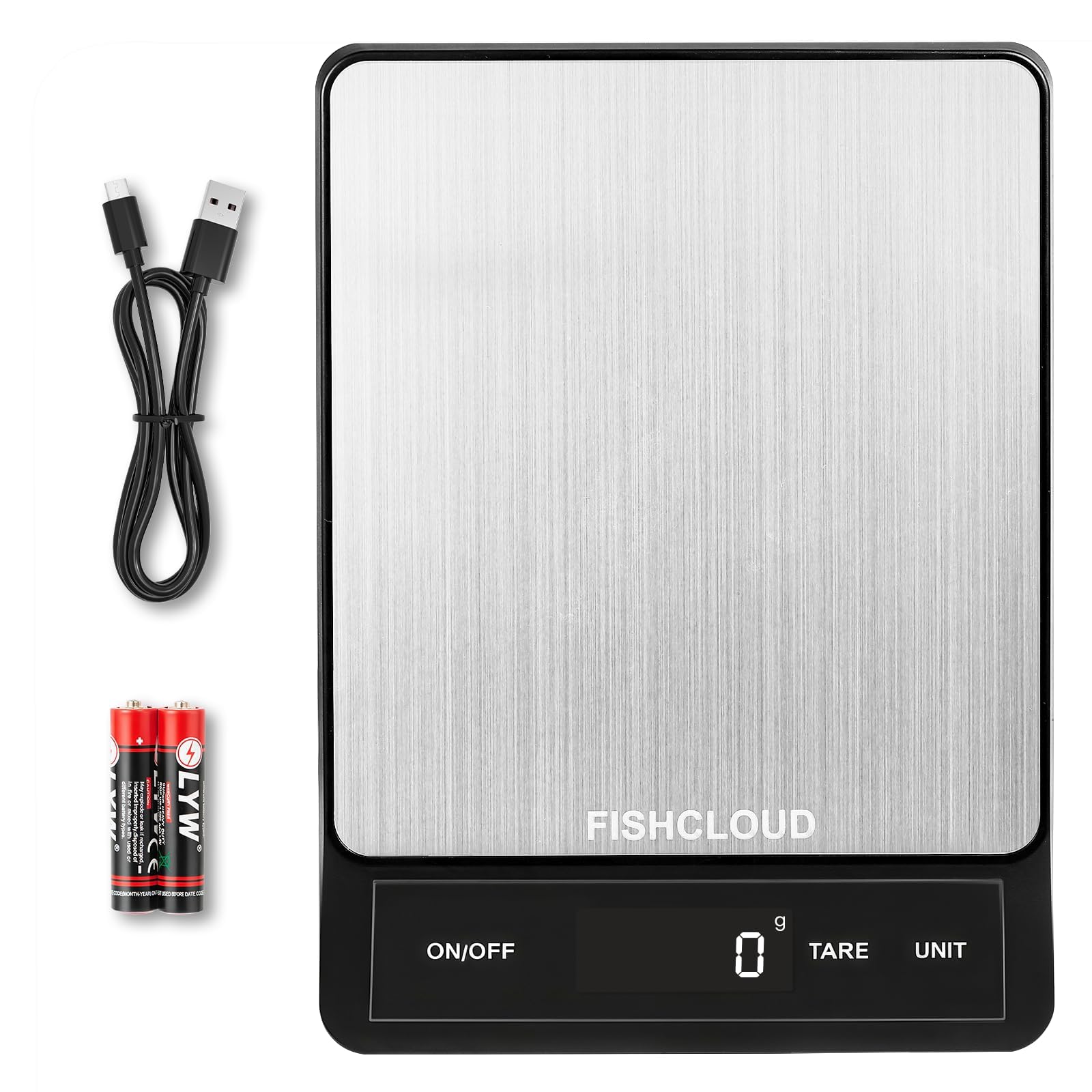Balanza Fishcloud con pantalla grande para lectura rápida de ingredientes.