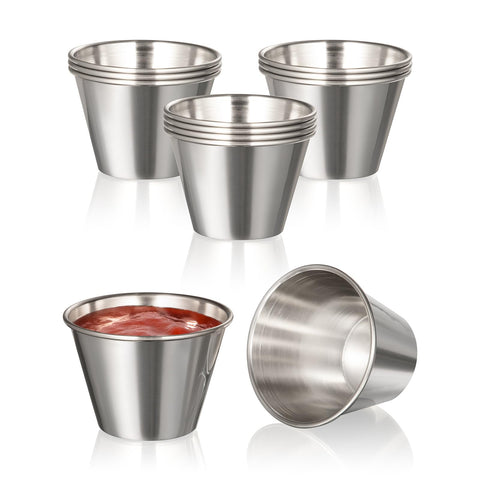 Recipientes para salsa Fit Meal Prep en acero inoxidable, aptos para salsas frías o calientes.