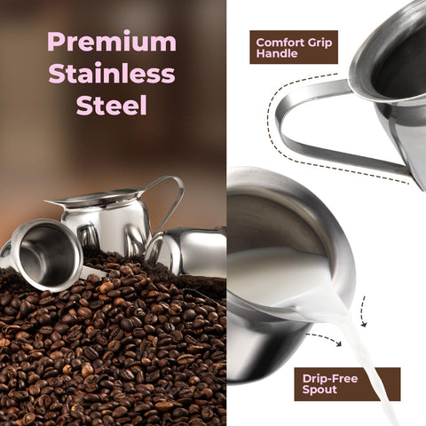 Pico anti-goteo de la cremera Bell para verter con precisión, ideal para arte de café.