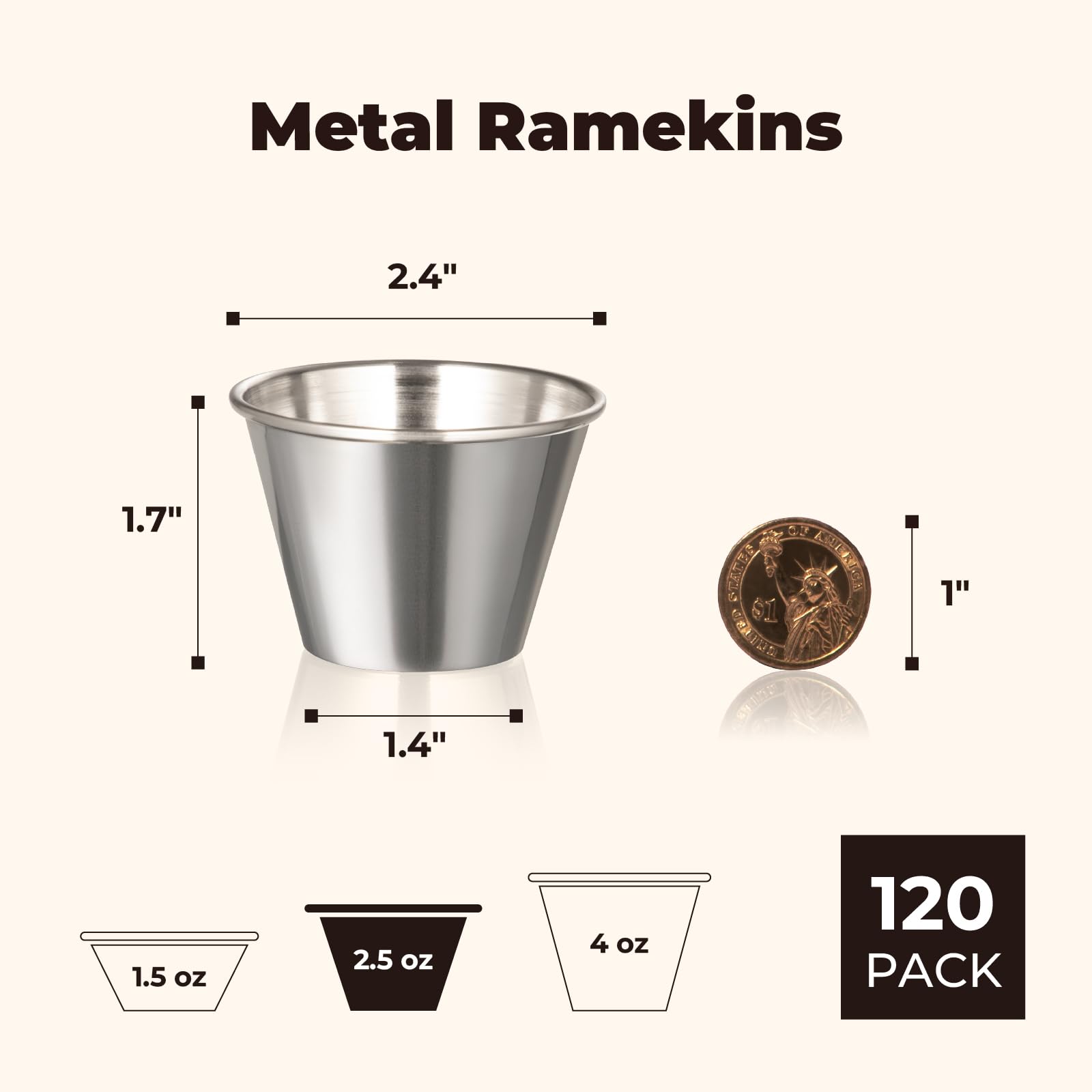Ramequines metal para salsas de Fit Meal Prep, apilables y duraderos.