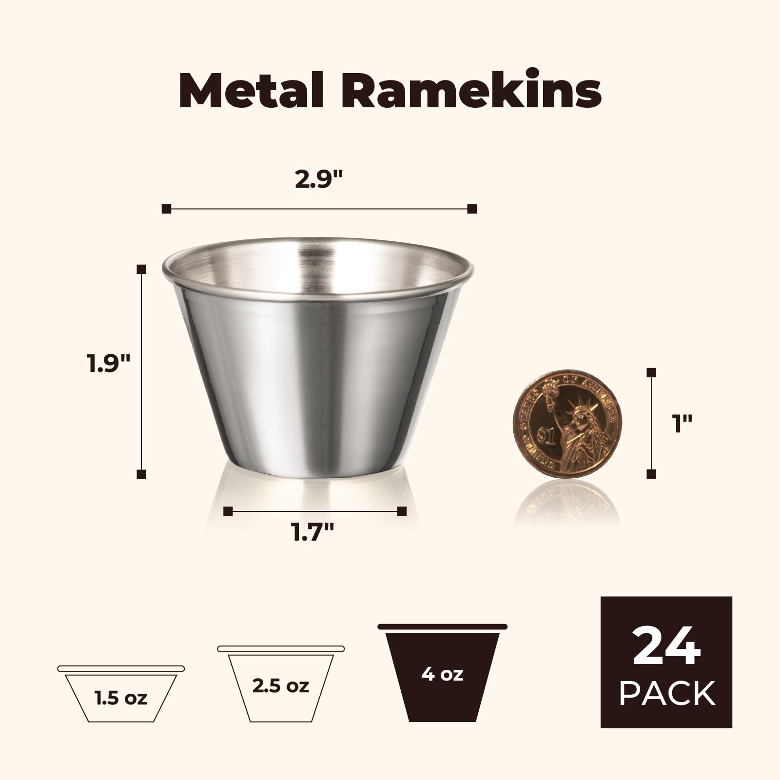Fit Meal Prep ramkins metal condimento 4oz: uso versátil para aderezos y salsas.