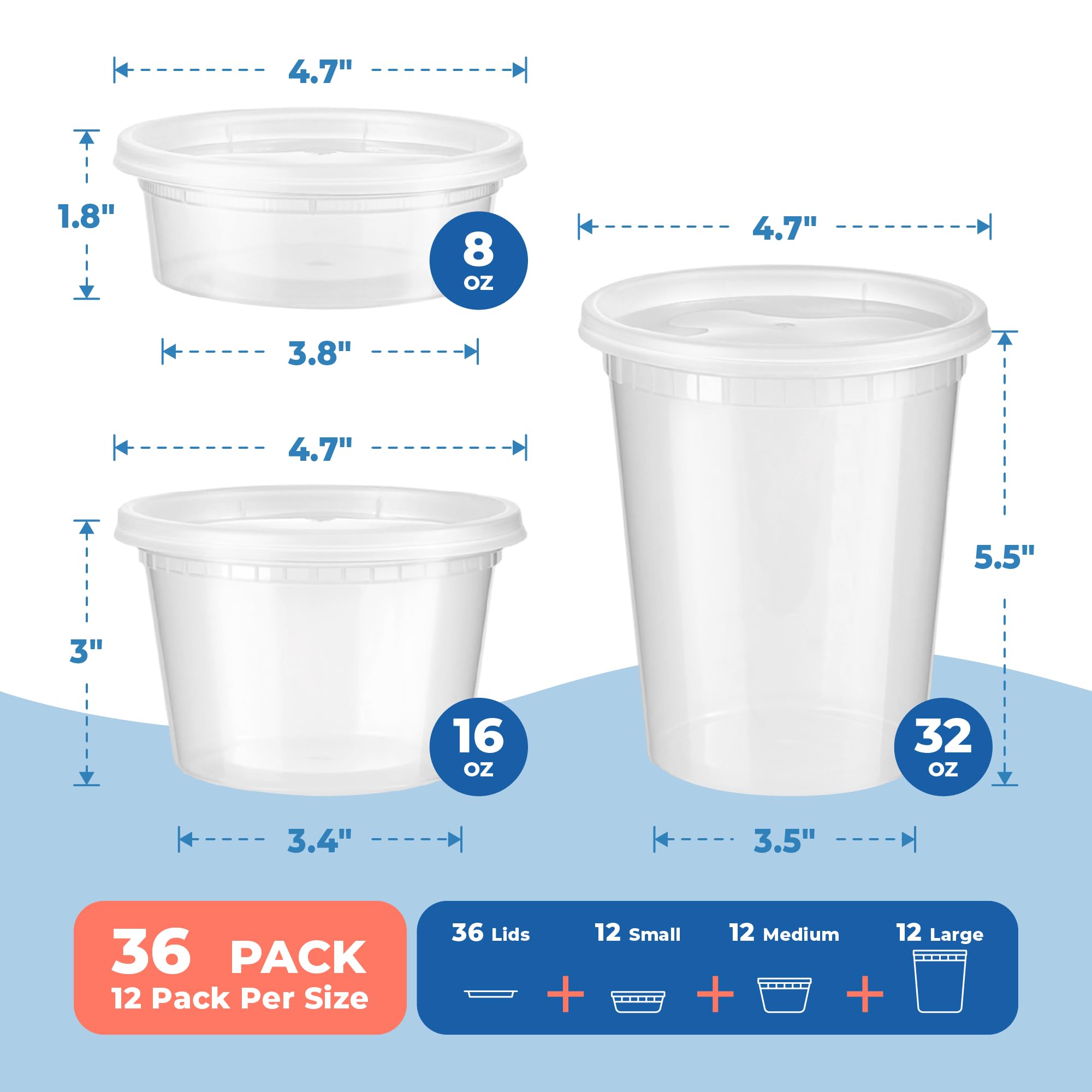 Fit Meal Prep contenedores de 32 oz para comidas grandes y recalentamientos.