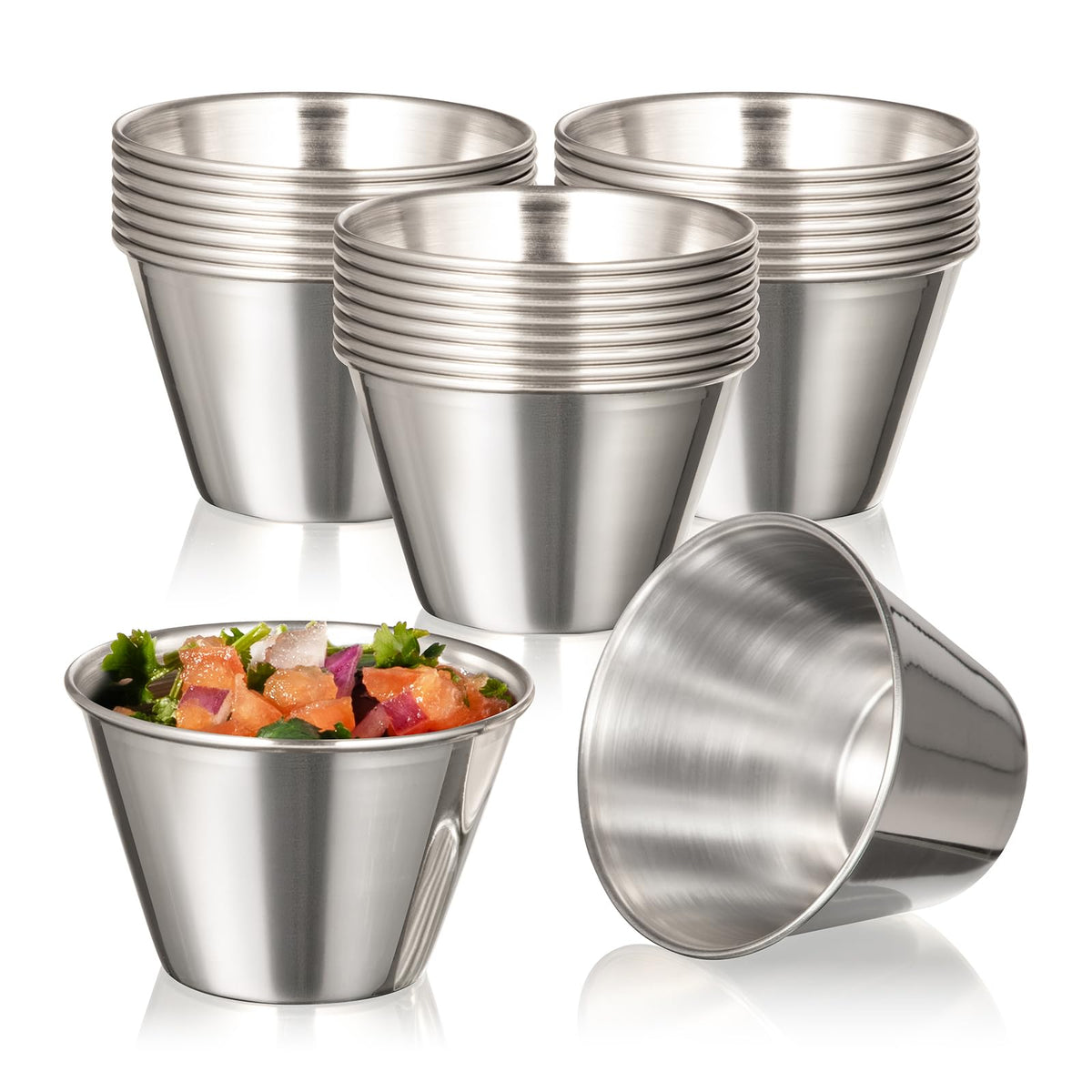 Fit Meal Prep tazas salsa 4oz en acero inoxidable para salsas frías o calientes, duraderas.