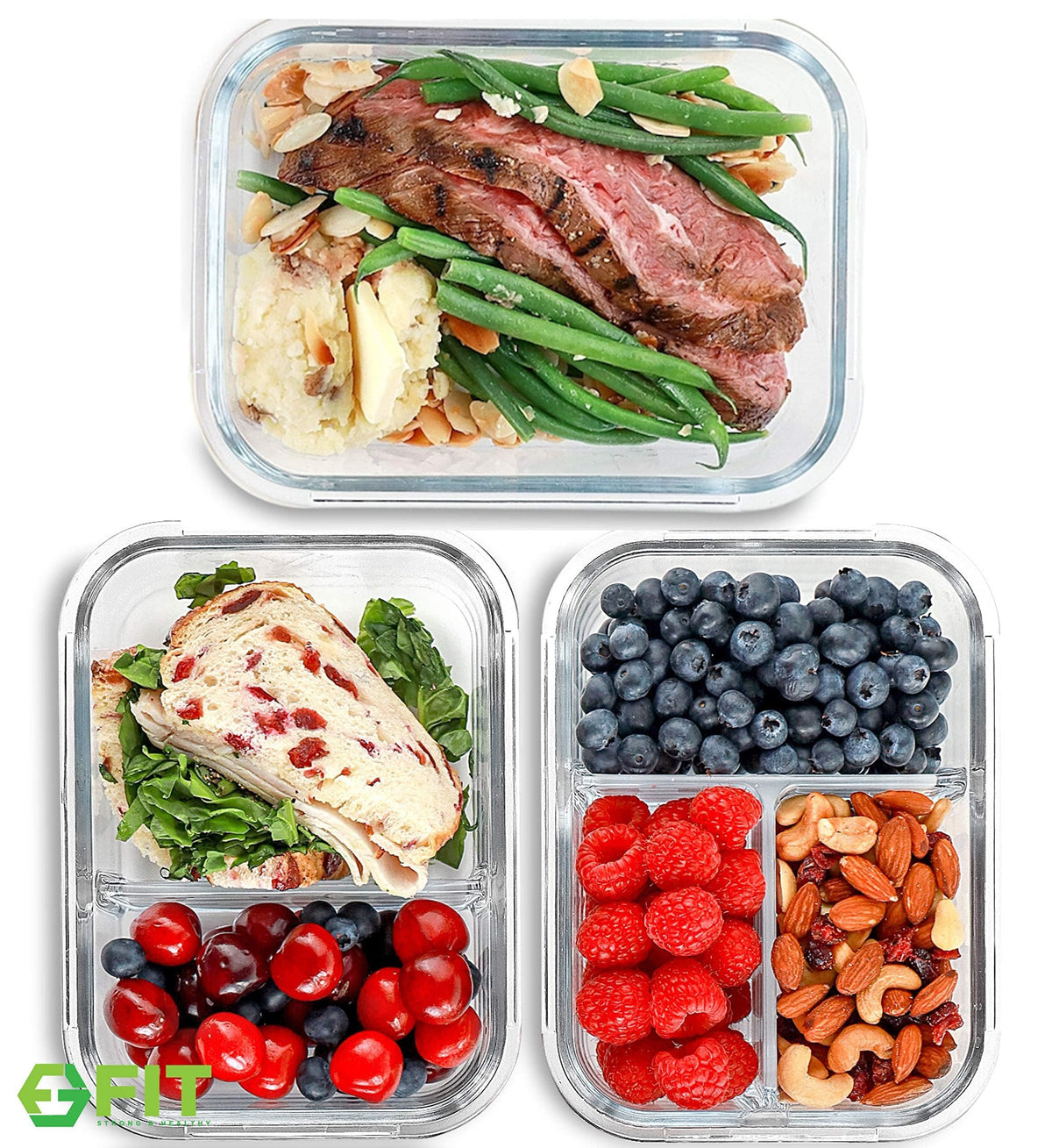 FIT Strong & Healthy bandeja de vidrio con 1 compartimento para porciones controladas.