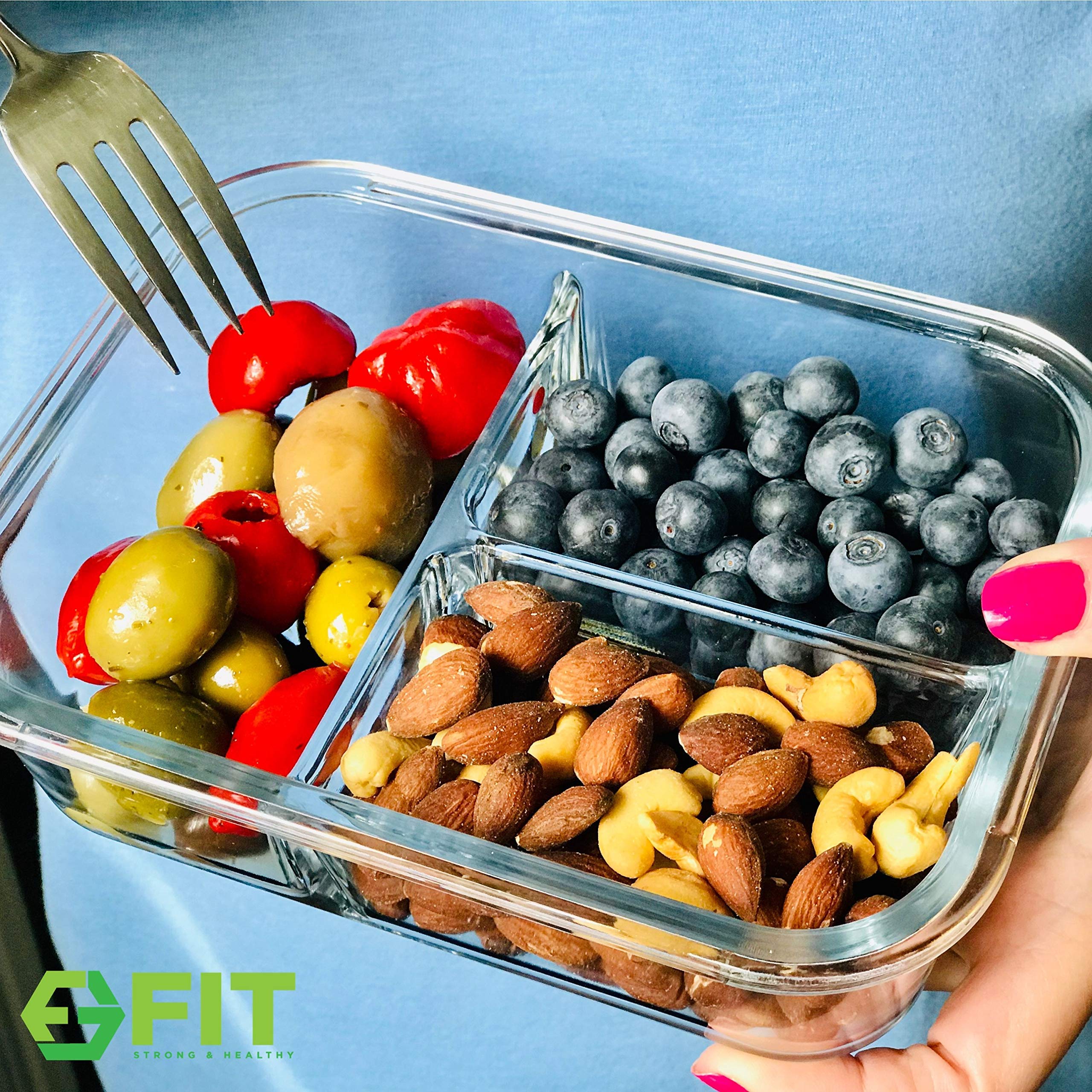 FIT Strong & Healthy acabado azul añade estilo a tus comidas preparadas.