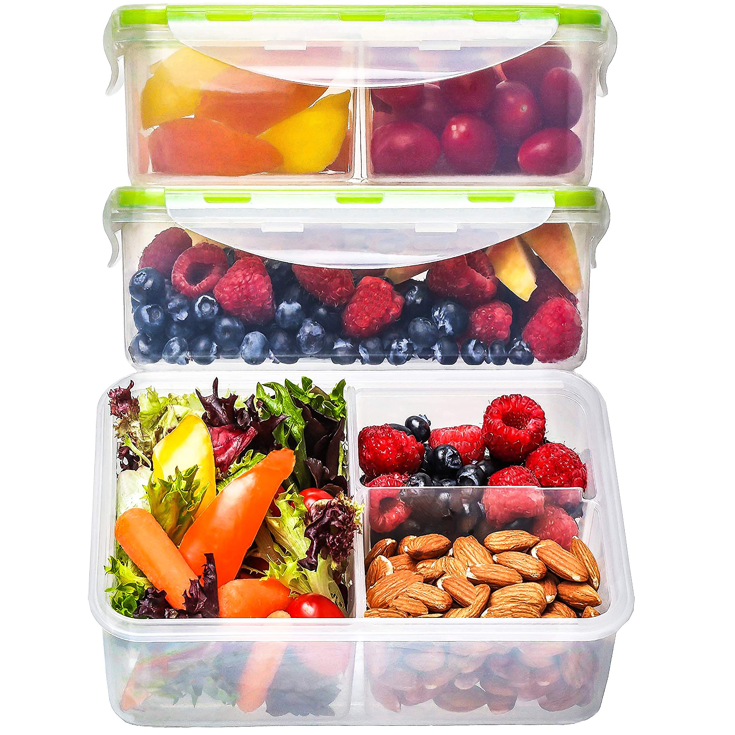 Caja bento FIT Strong y Healthy, tres compartimentos, lonchera de 39 oz para comidas equilibradas.