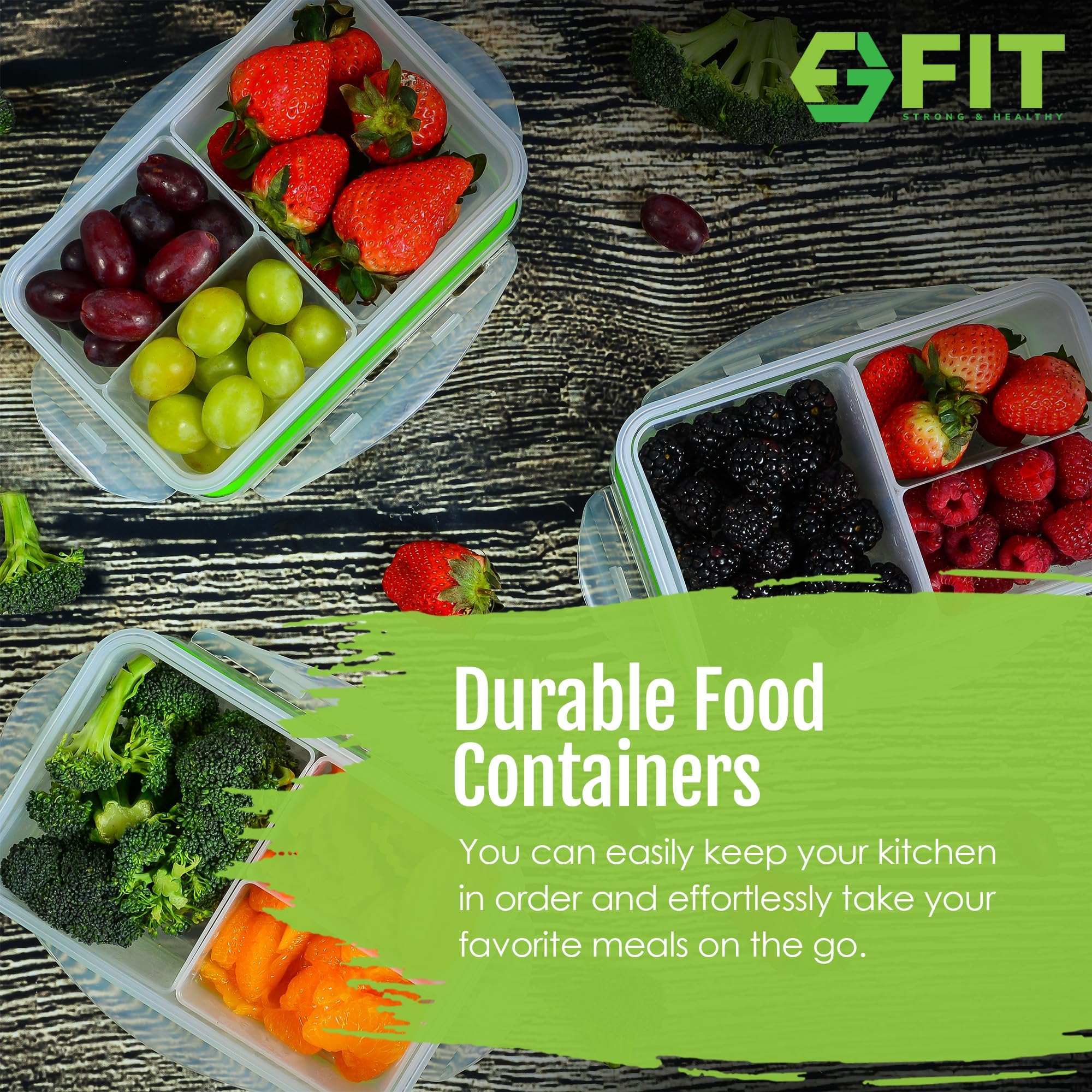 Compártimentos removibles de FIT Strong & Healthy para separar ingredientes.