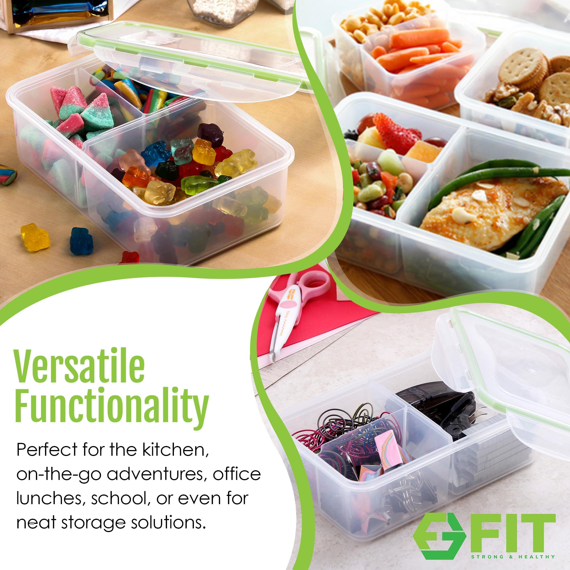Conjunto de tres loncheras FIT Strong, perfecto para escuela o trabajo.
