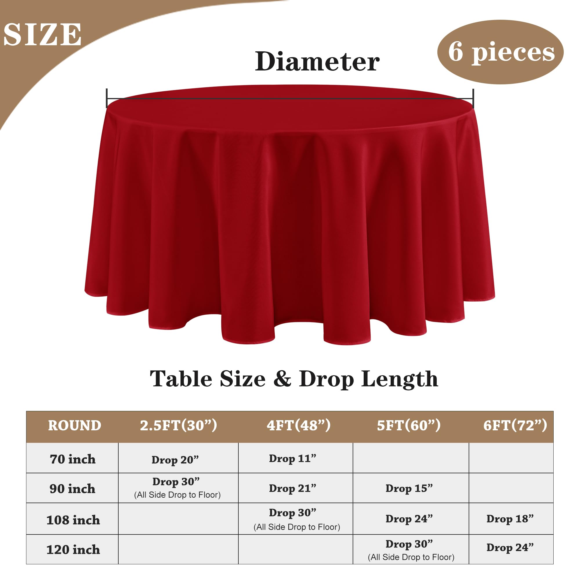 Cubrecubiertos Fitable rojo redondo 90 pulgadas, resistente a manchas para banquetes.