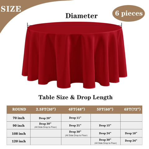 Cubrecubiertos Fitable rojo redondo 90 pulgadas, resistente a manchas para banquetes.