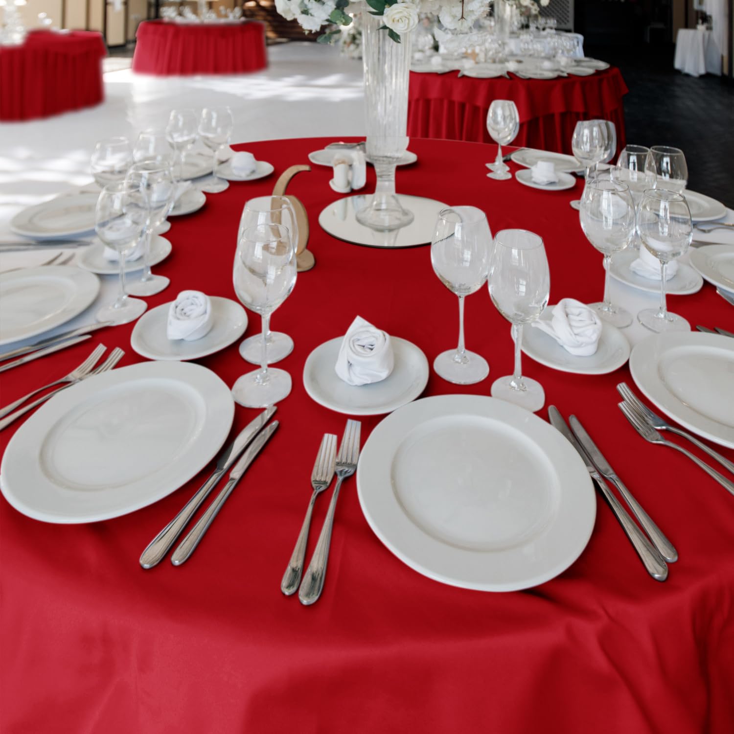 Fitable cubrecubiertos rojo redondo 90 pulgadas, añade color a la decoración.