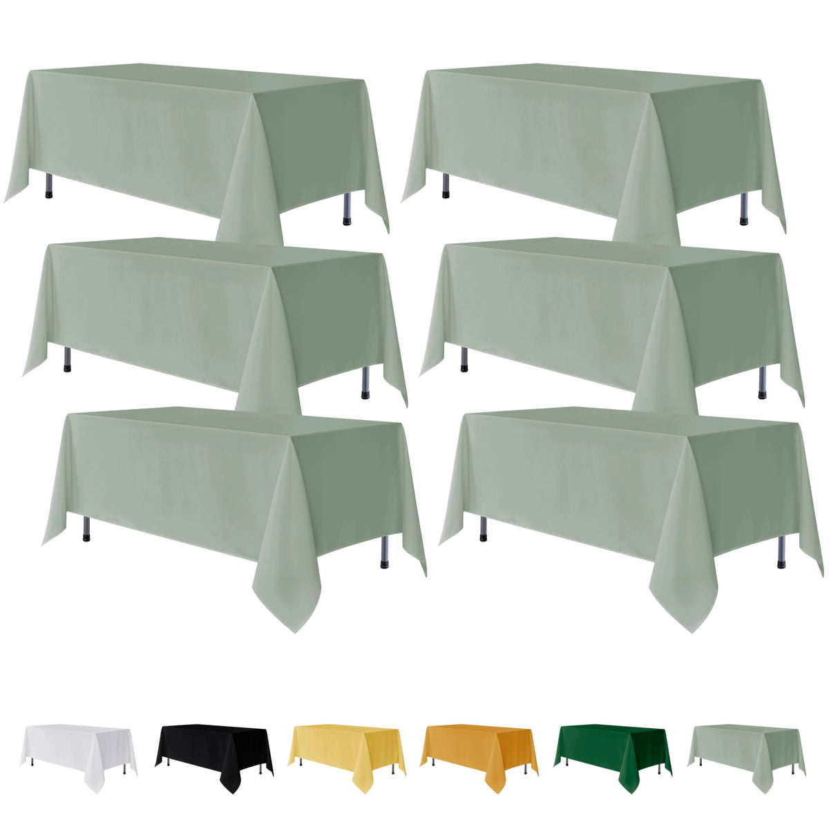 Fundas de mesa Fitable rectangulares verde salvia para bodas y banquetes.