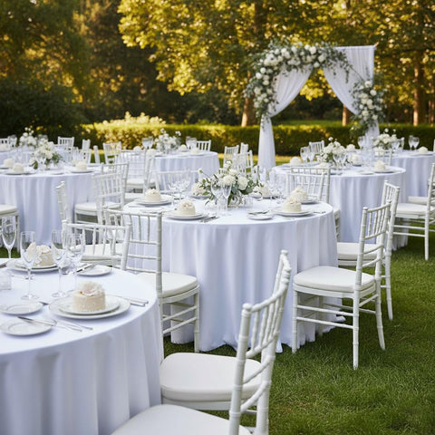 Manteles Fitable blancos en mesa, ambiente elegante para la celebración.
