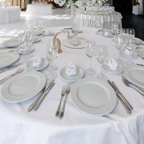 Mantel blanco redondo Fitable, diseño elegante para banquetes.