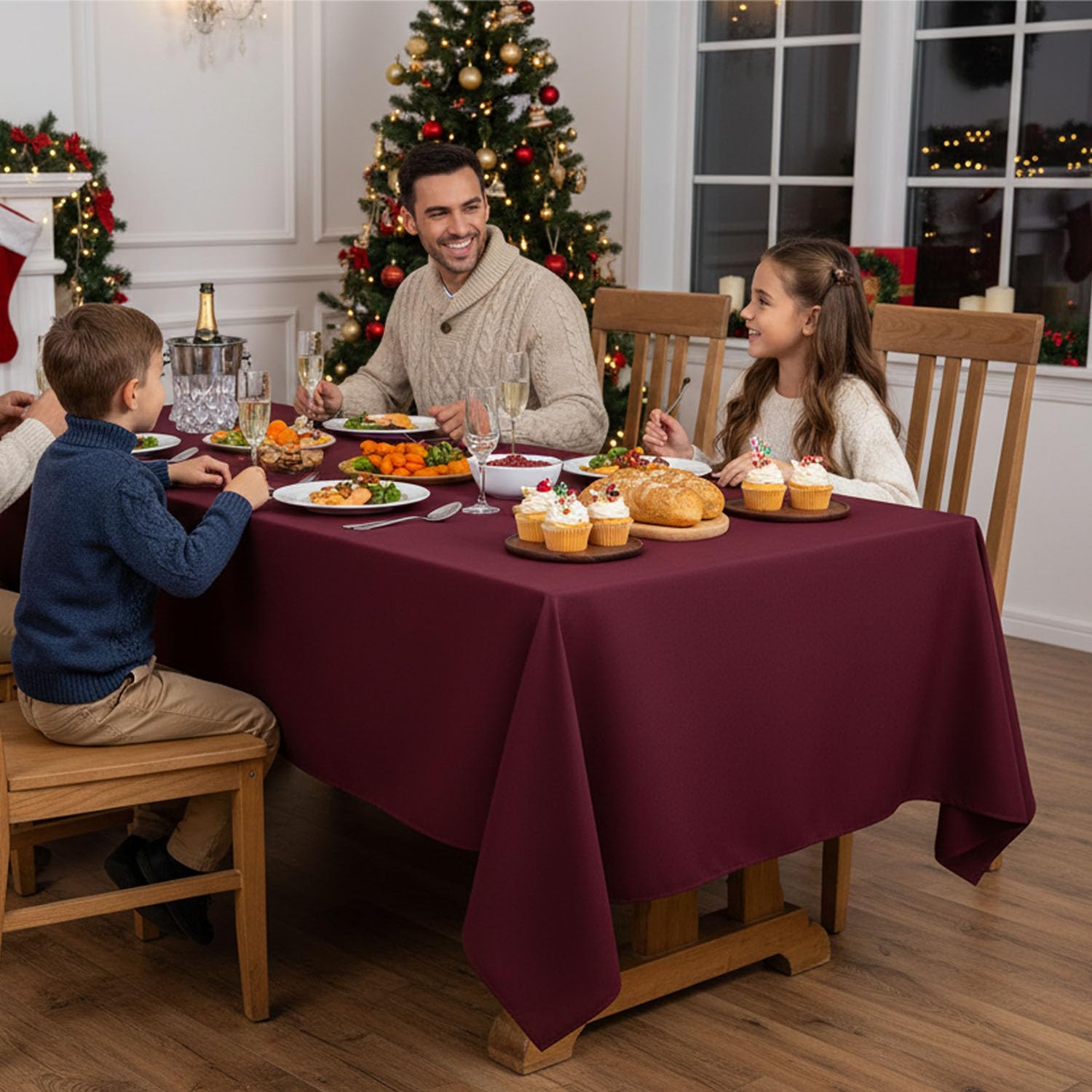 Mantel burdeos Fitable para banquete, mesa lista y protección de superficies.