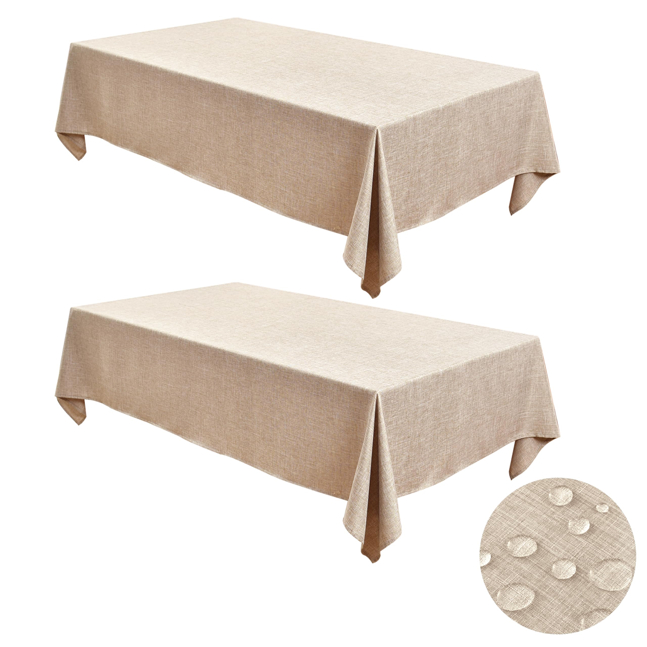 Mantel Fitable de lino sintético, rectangular beige, protege la mesa y facilita limpieza.