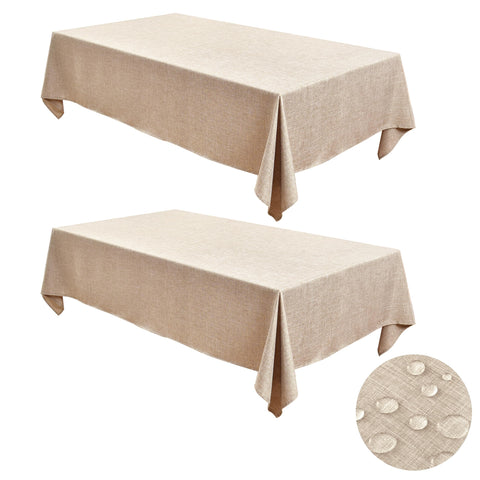Mantel Fitable de lino sintético, rectangular beige, protege la mesa y facilita limpieza.