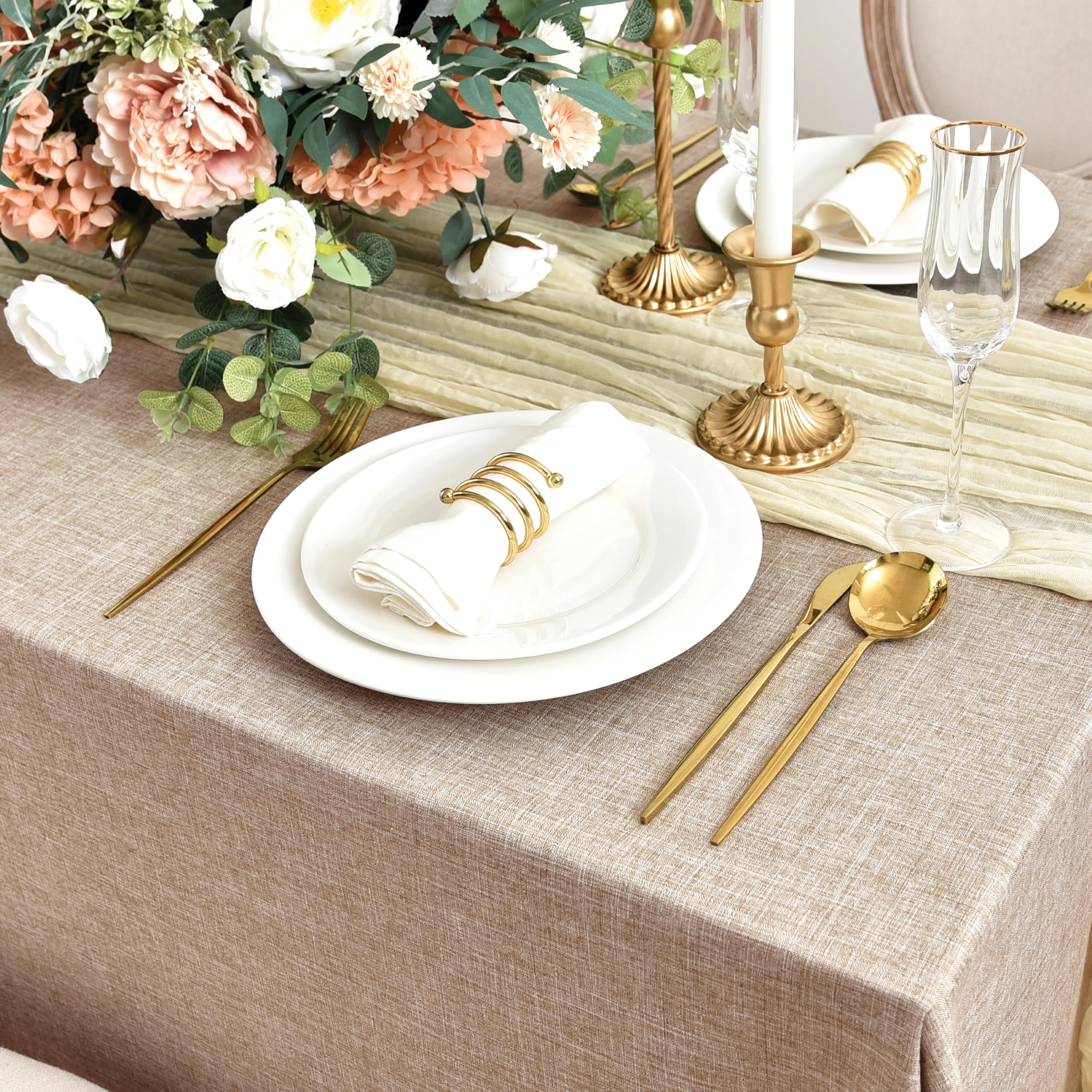 Mantel Fitable, rectángulo beige, combina con comedores y eventos al aire libre.
