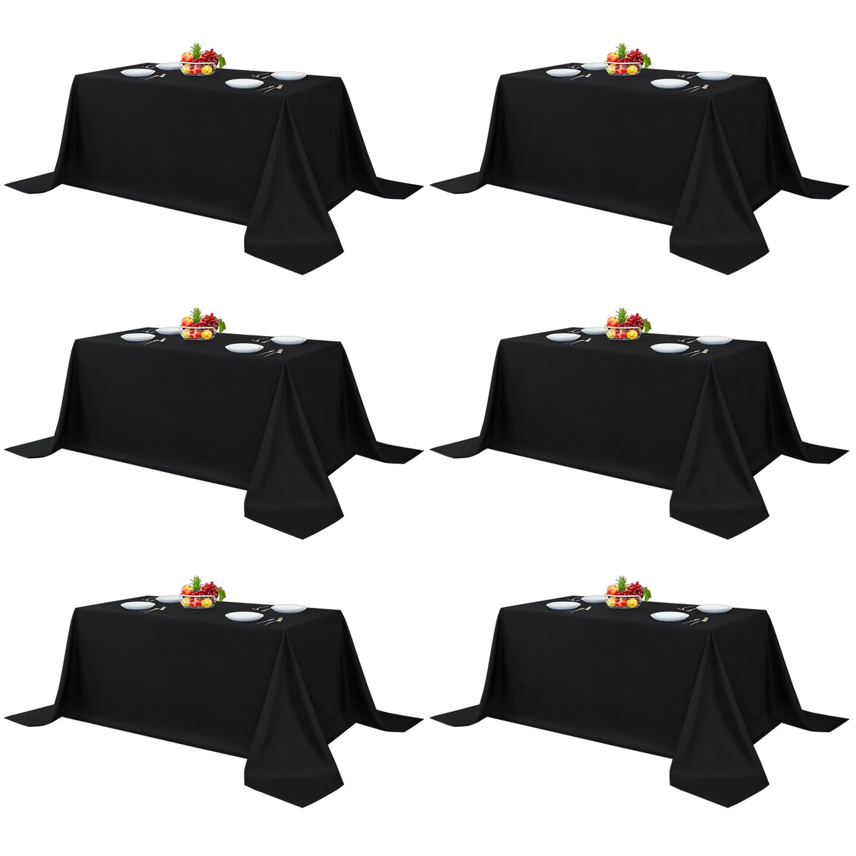 Mantel Fitable negro para mesa rectangular 90x132, ideal para bodas y banquetes.