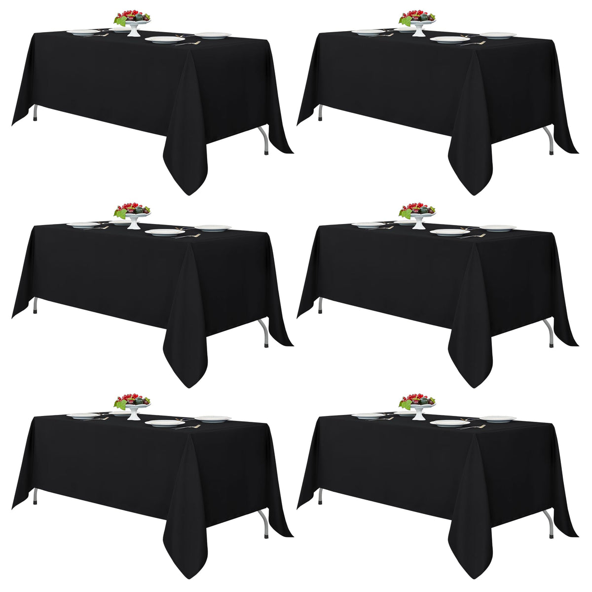 Mantel rectangular de Fitable 70x108 pulgadas en negro, ideal para cenas elegantes.