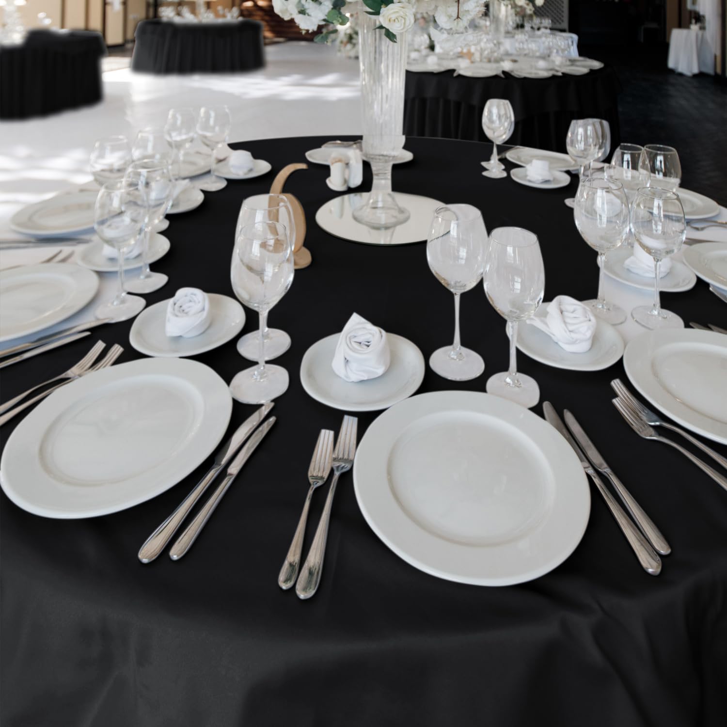 Mantel negro de Fitable, 120 pulgadas, perfecto para bodas y banquetes.