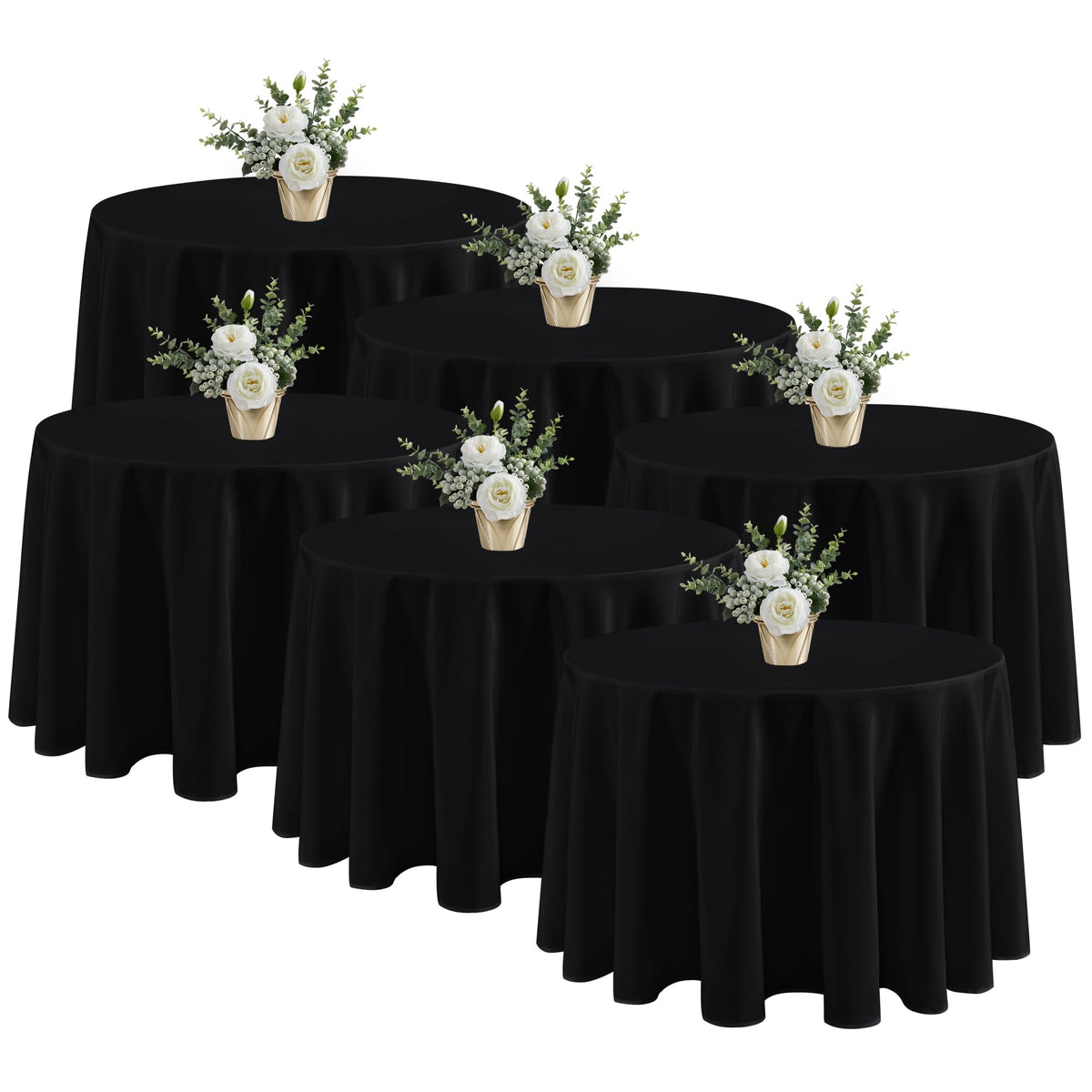 Mantel redondo negro de Fitable, 120 pulgadas, ideal para cenas elegantes.