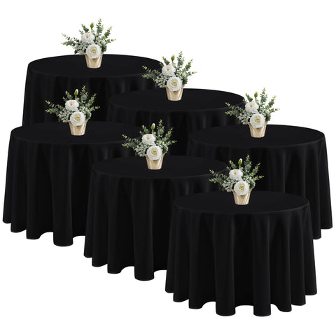 Mantel redondo negro de Fitable, 120 pulgadas, ideal para cenas elegantes.