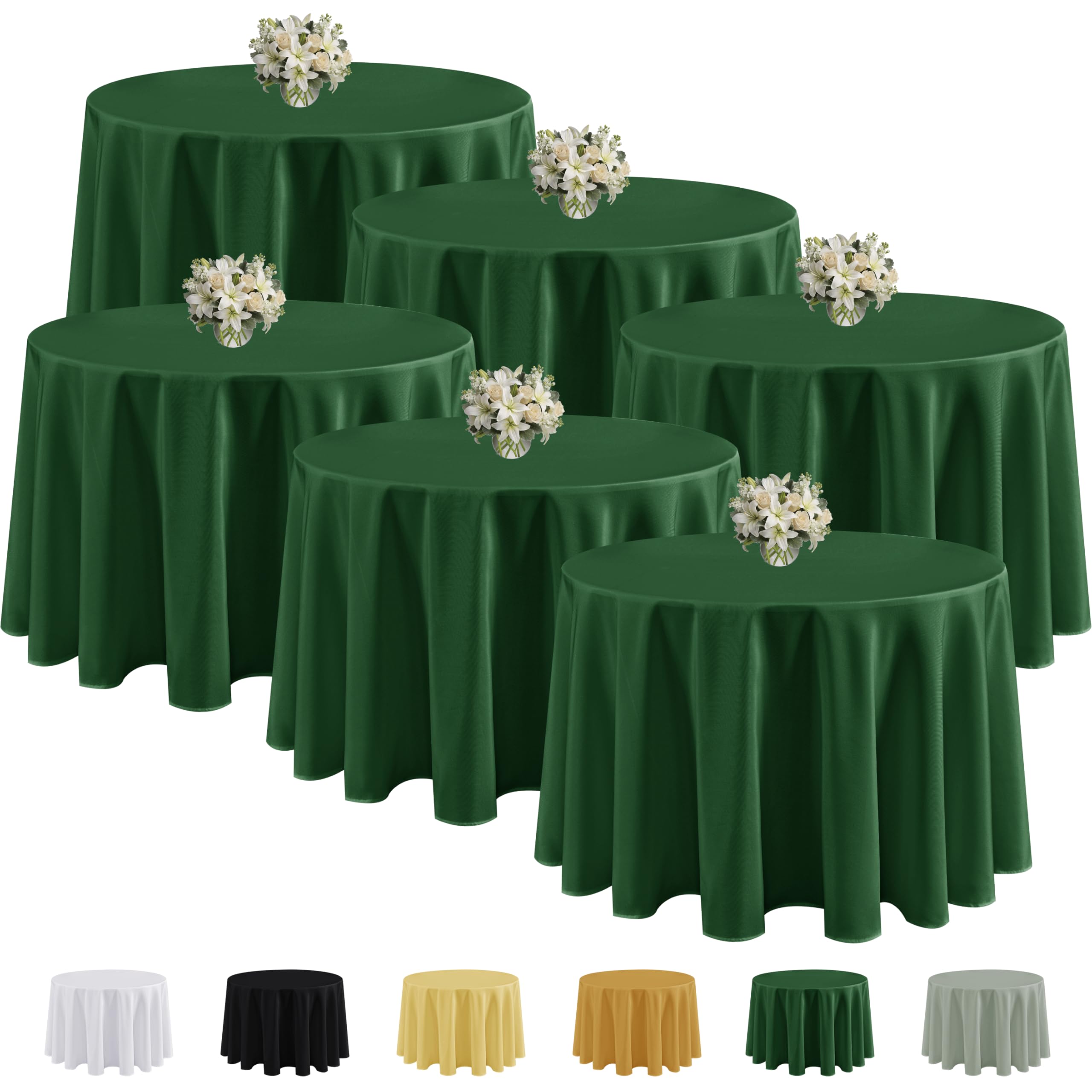 Mantel Fitable verde bosque redondo de 120 pulgadas, ideal para banquetes elegantes.