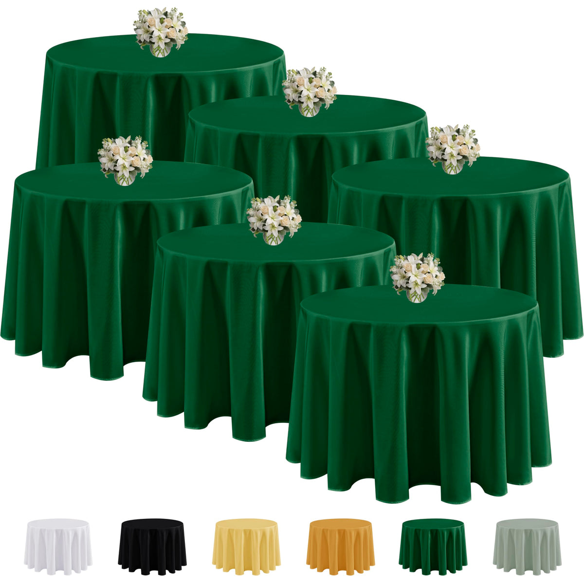 Mantel Fitable verde bosque redondo de 120 pulgadas, ideal para banquetes elegantes.