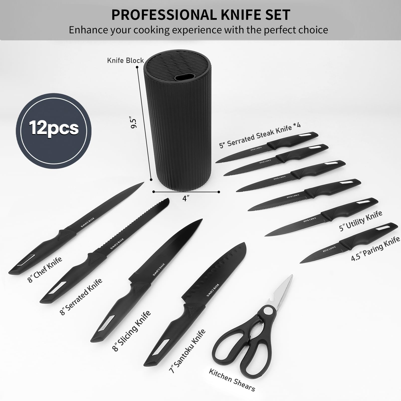 FIVE COWS: cuchillo chef 8 pulgadas con filo afilado para cortes precisos
