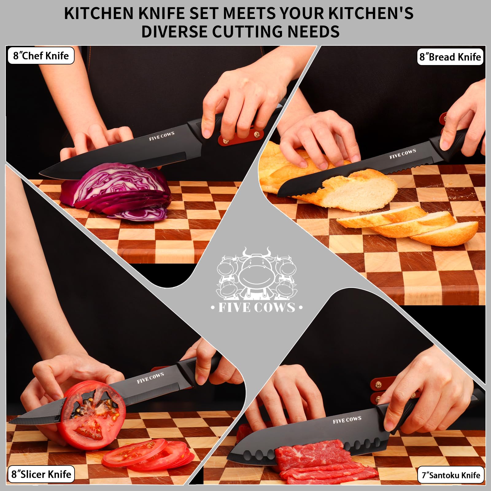 FIVE COWS: cuchillo filete 8 pulgadas para rebanar carnes con facilidad