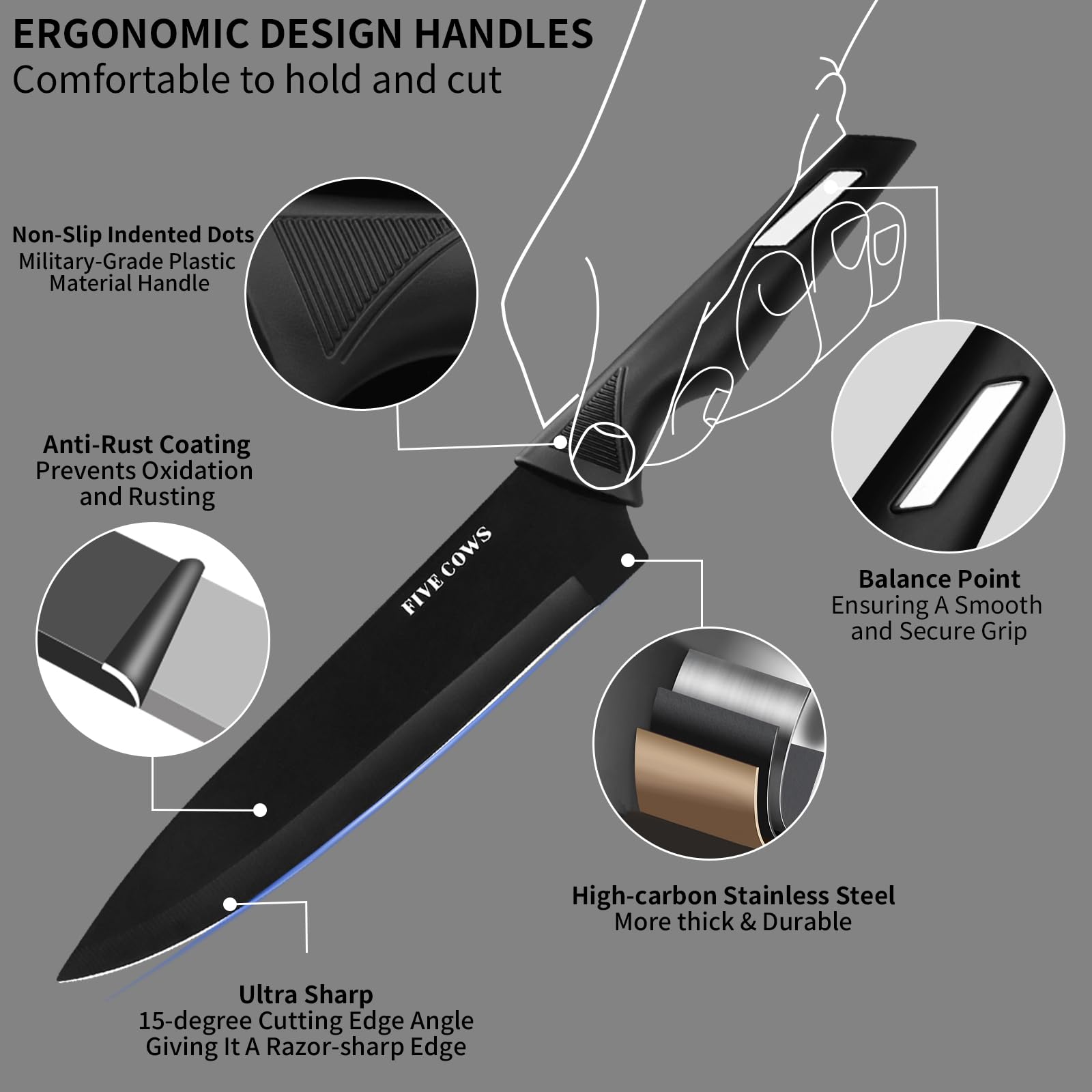 FIVE COWS: cuchillo pan serrado 8 pulgadas para cortes limpios