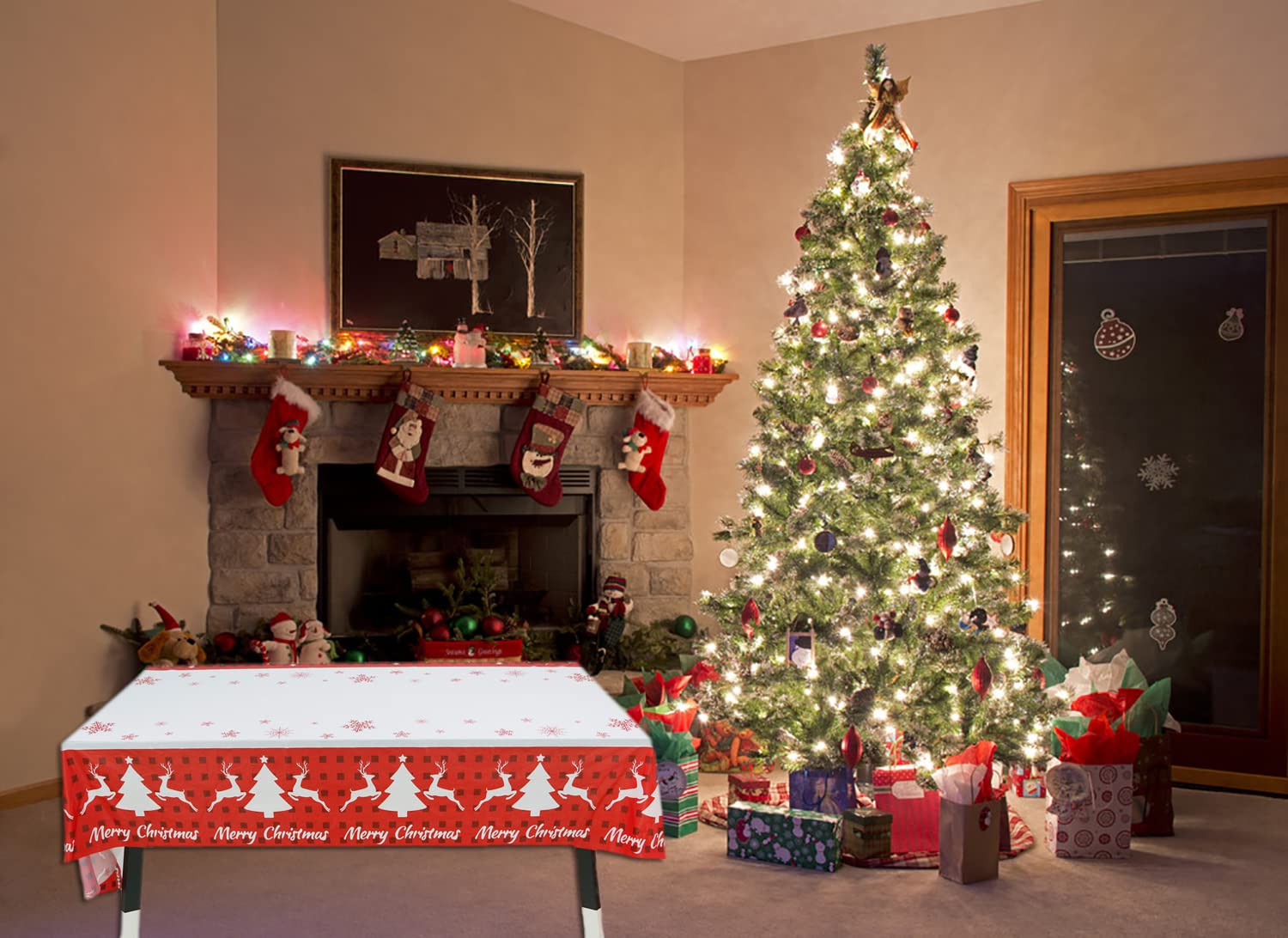 Mantel Fivebop navidad copos de nieve rojos impreso para decoracion festiva
