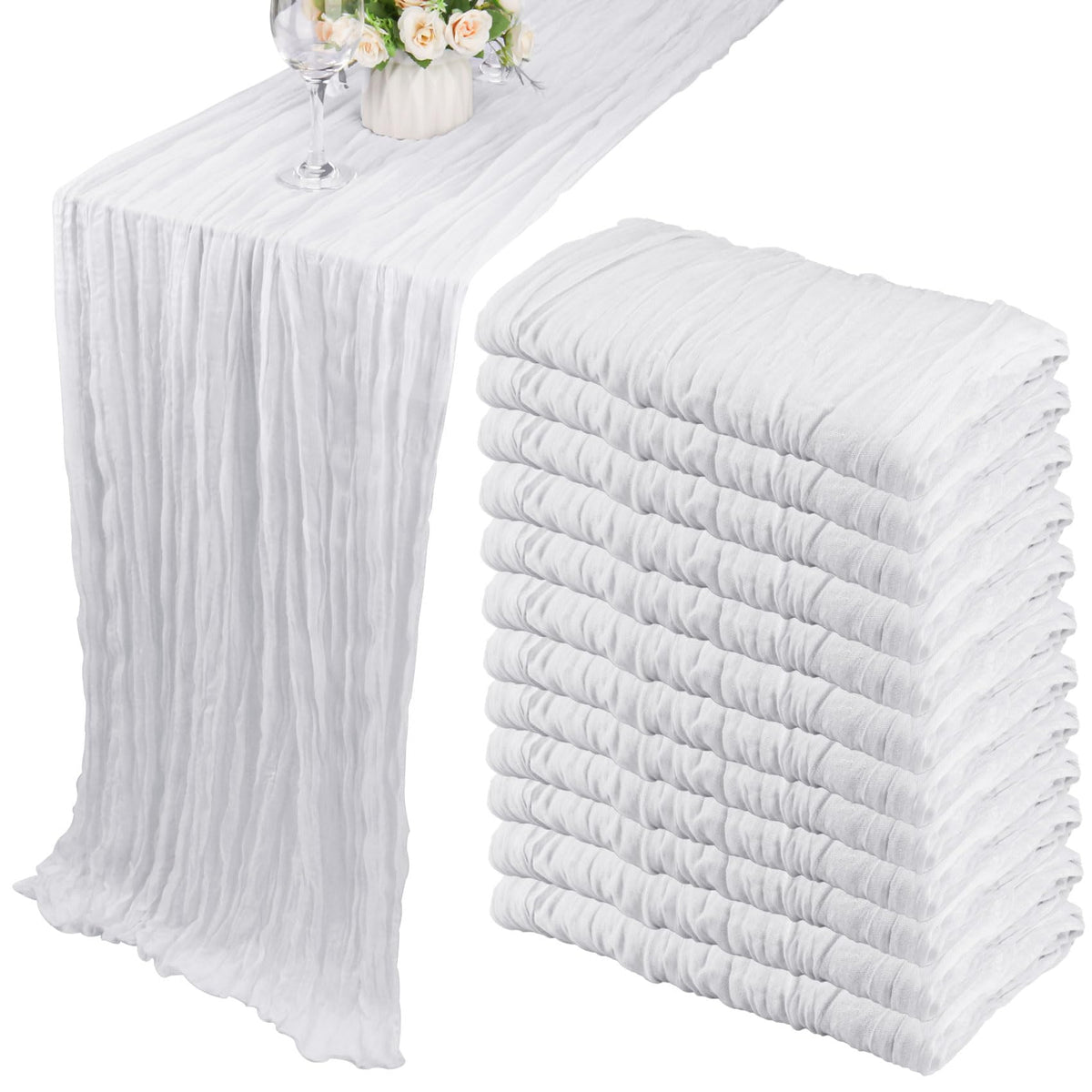 Camino de mesa gasa blanco 10ft de Fivenl, añade elegancia a bodas
