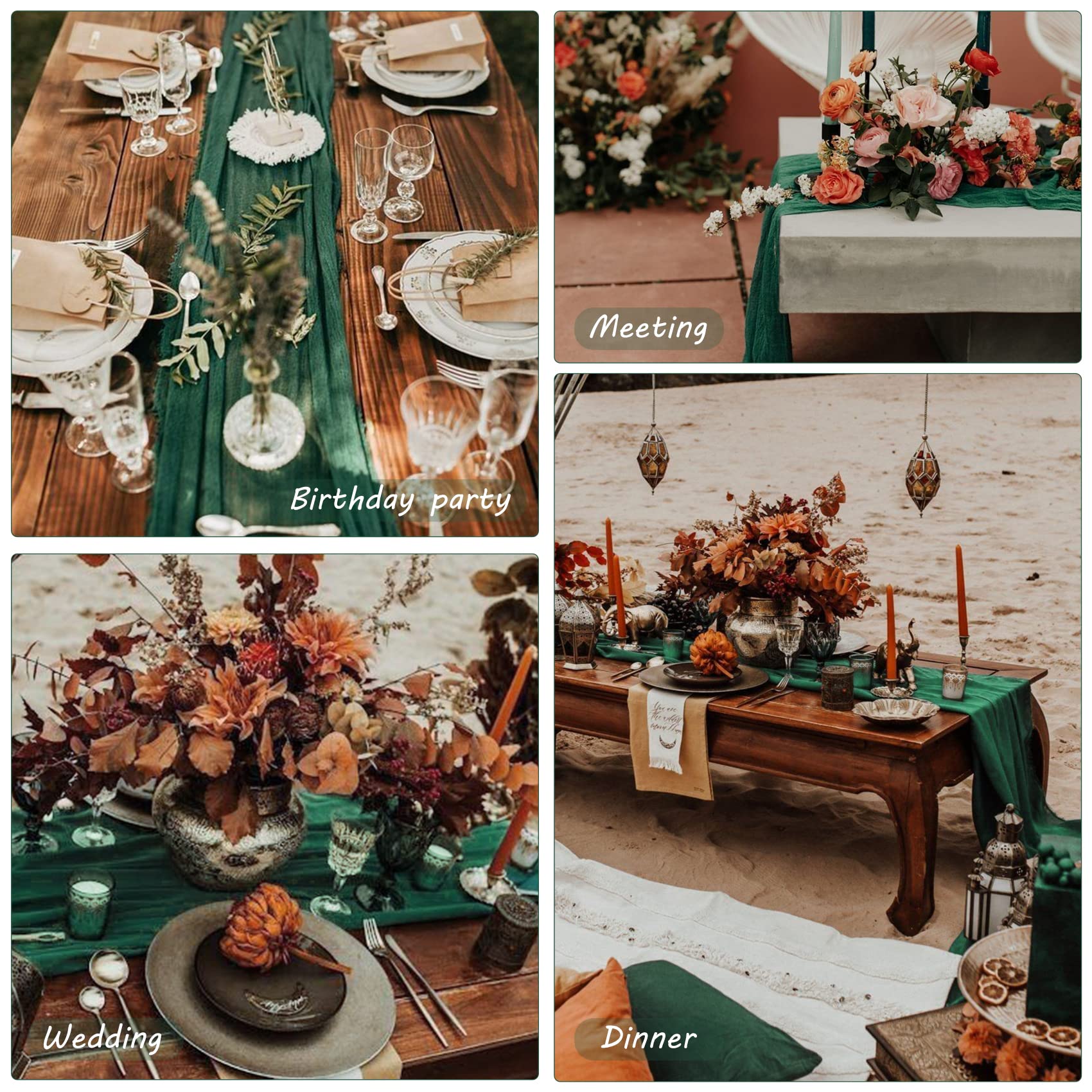 Ambiente decorativo de eventos con caminos gasa Fivenl en verde