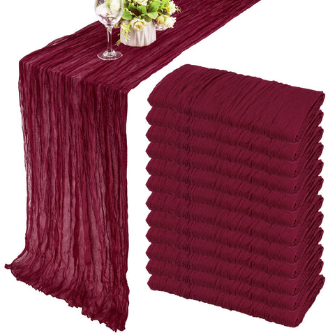 Mantel corredor de gasa burgundy de Fivenl, 12 piezas para drapeado elegante