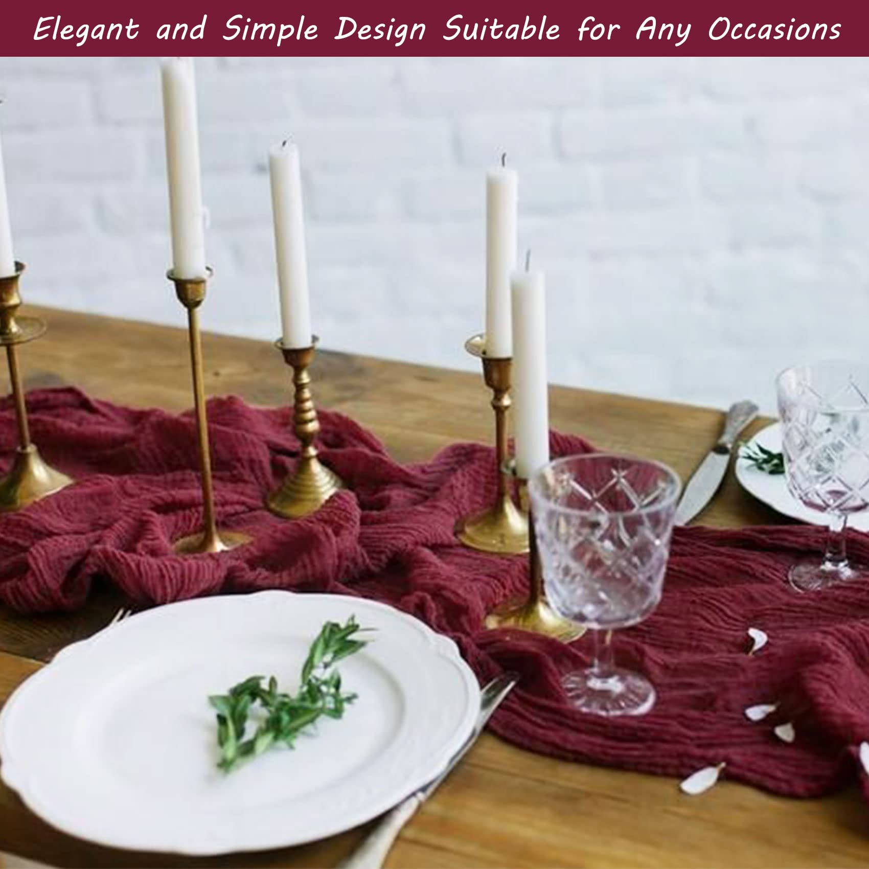 Corredor de mesa gasa burgundy de Fivenl, perfecto para bodas y baby showers
