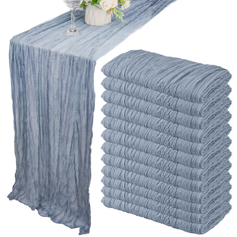 Mantel de gasa Fivenl azul polvoriento, 35x120 cm, ideal para bodas y cenas elegantes.