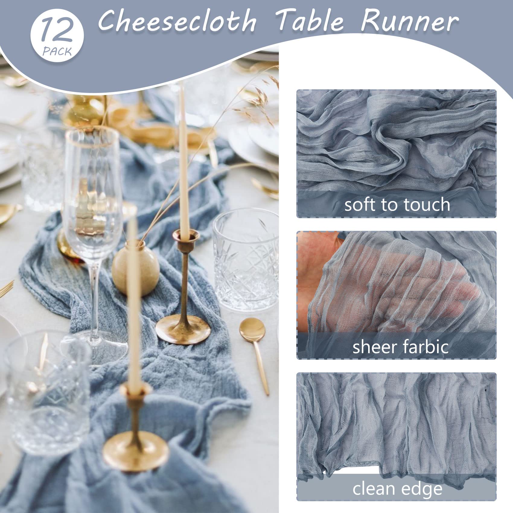Mantel de gasa Fivenl azul polvoriento para bodas.